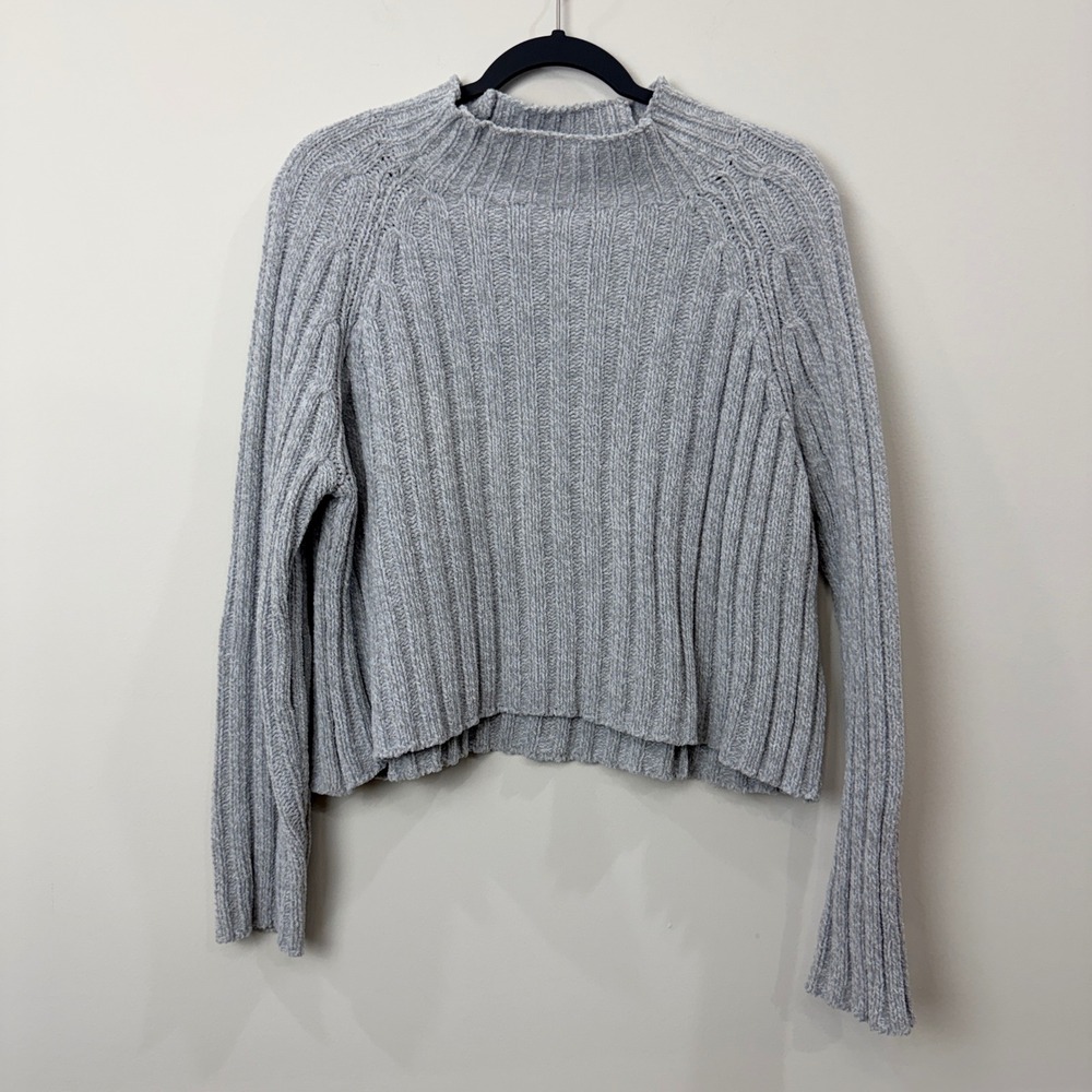 American Eagle Womens XL Sweater Gray Chenille Ribbed Roll Neck Raglan Minimal